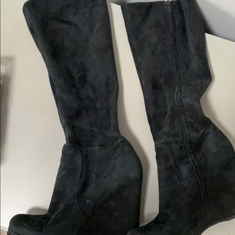Vintage L’autre Chose Black Suede Wedge Boots - Picture 2 of 5